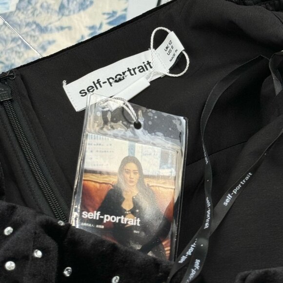 🆕 SELF-PORTRAIT 🧿 NWOT Black Velvet Diamante Mini Dress - Picture 12 of 16